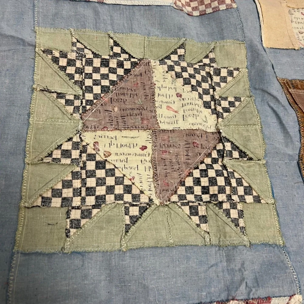 Handmade Patchwork Sampler Quilt Top 9 Patch Bear Claw Star 46 -‎ 48